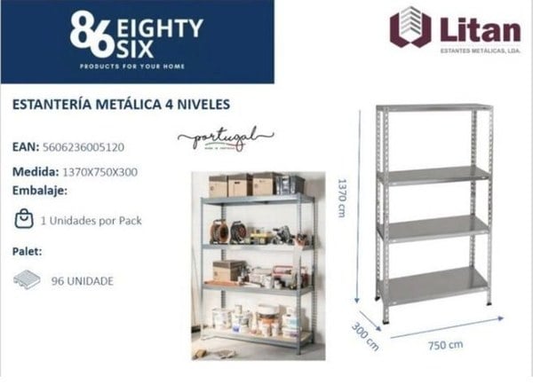 ESTANTERIA METALICA 4 NIVELES