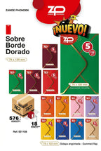 5 Sobres Borde Dorado 76x120 110 gr
