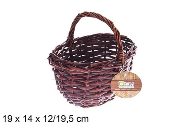 Cesta Mimbre Ovalada Caoba con Asa