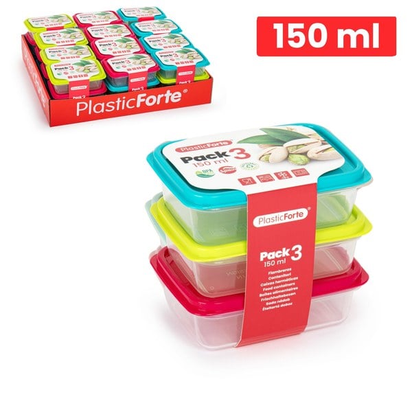 PACK 3 FIAMBRERAS RECTANGULAR 150 ML COLOR