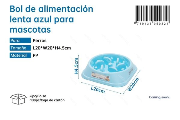 Bol de alimentación lenta azul para mascotas