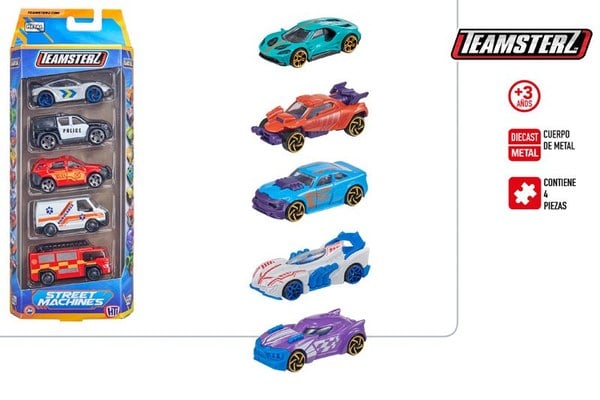 TEAMSTERZ Set 5 Coches de Metal