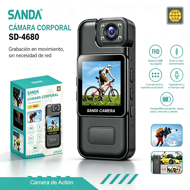 SANDA SD-4680 Cámara Corporal Portátil Body Camera – FHD Visión Nocturna