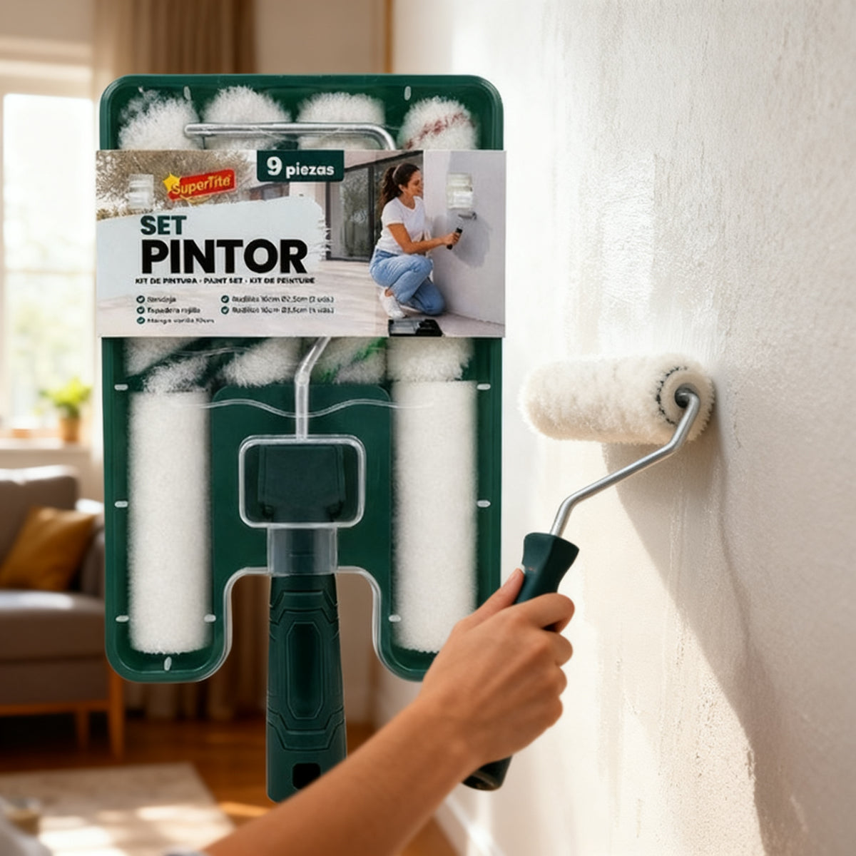 SET PINTOR 9 Piezas Bandeja y Rodillos