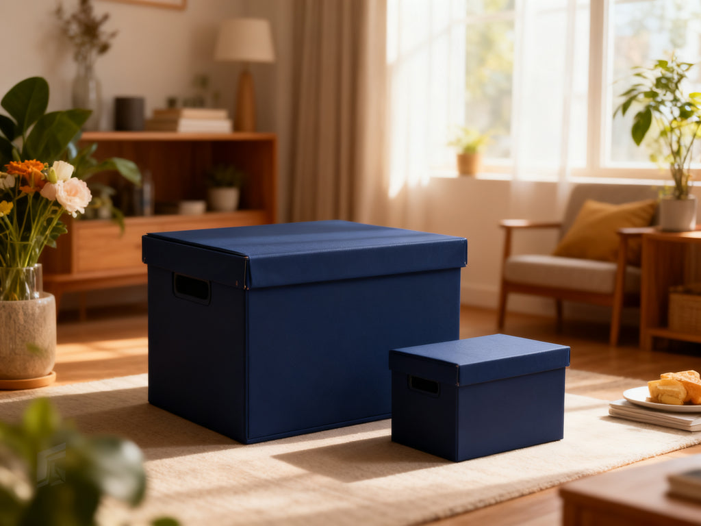 CAJA DE CARTON AZUL PARA ALMACENAMIENTO
