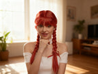 Peluca Roja Trenzas Dobles Halloween