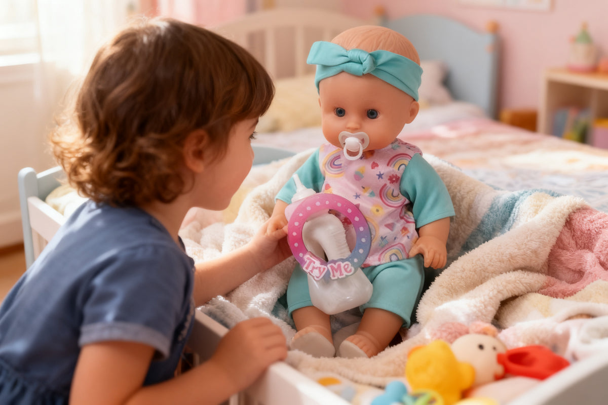 Muñeco Bebé con Biberón y Accesorios Sonido