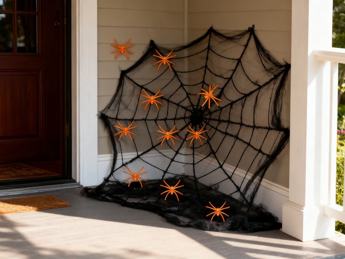 Tela de Araña Negra Halloween 200g con 20 Arañas