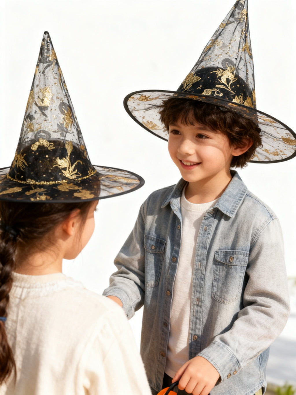 Gorro Triangular Halloween Niños Transparente Dorado Mixto 1PC