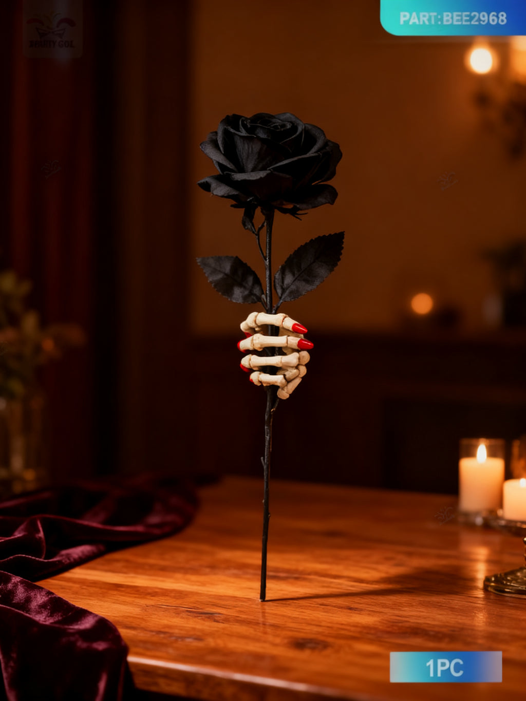 Flor Artificial Halloween con Mano de Esqueleto