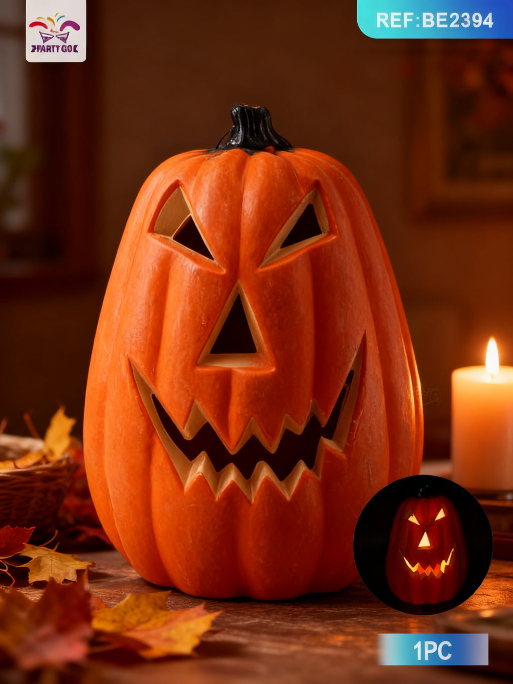 Adorno de Calabaza con Luz para Halloween