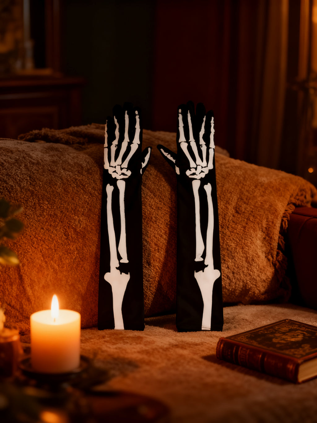 GUANTES LARGOS CON HUESOS PARA HALLOWEEN