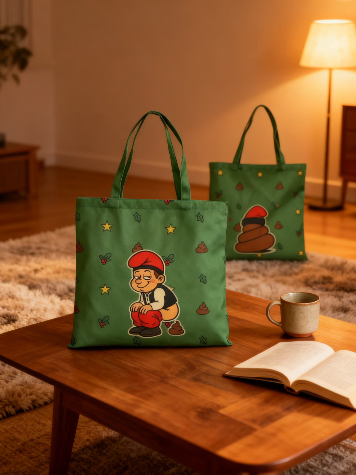BOLSA DE TELA TOTE CAGANER NAVIDEÑA