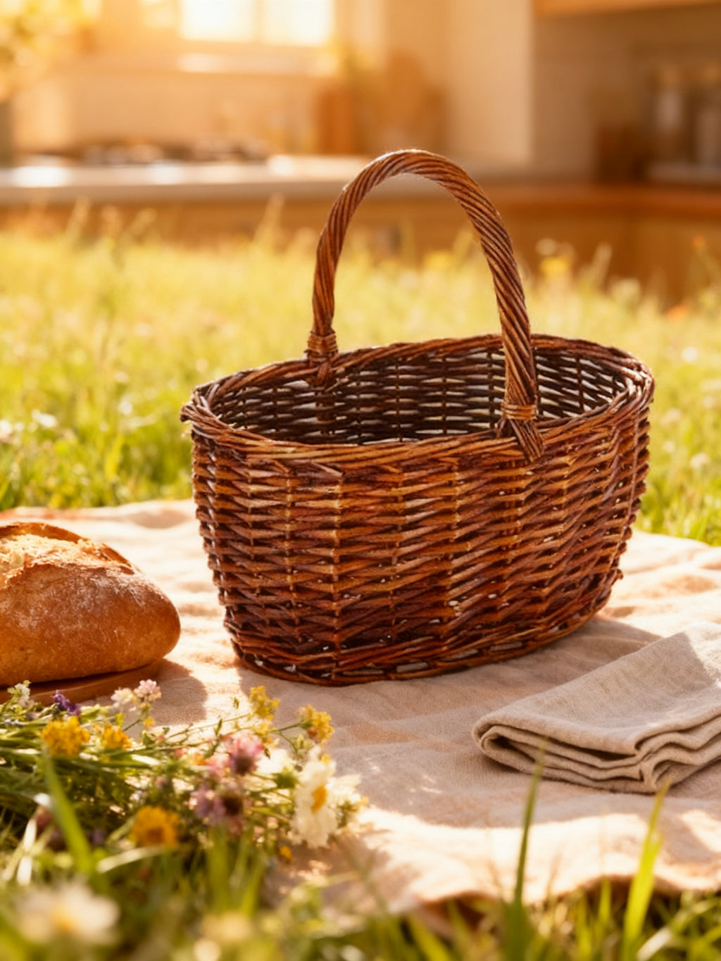 Cesta Mimbre Ovalada Caoba 34x28x18/36 cm
