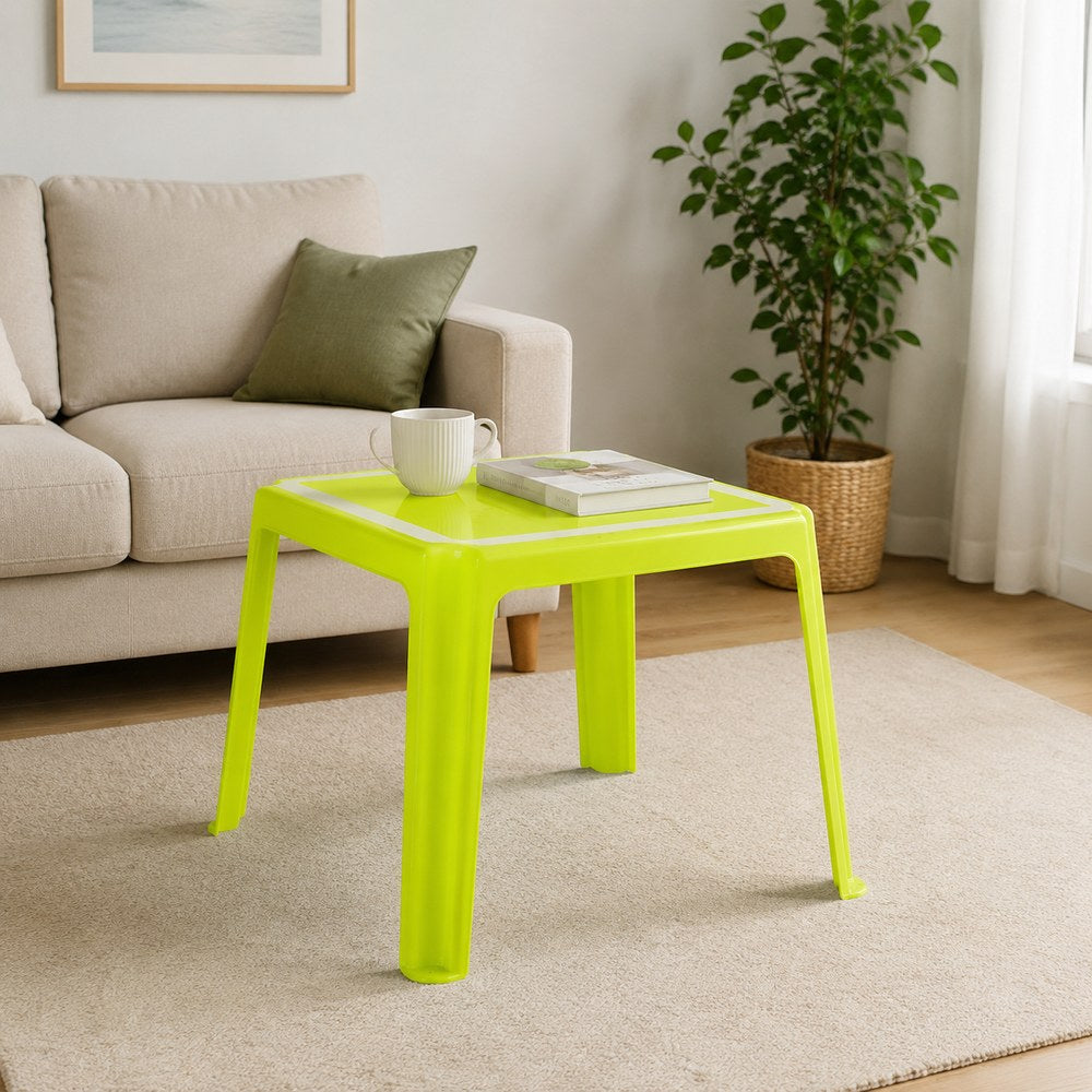 Mesa de plástico de color amarillo lima