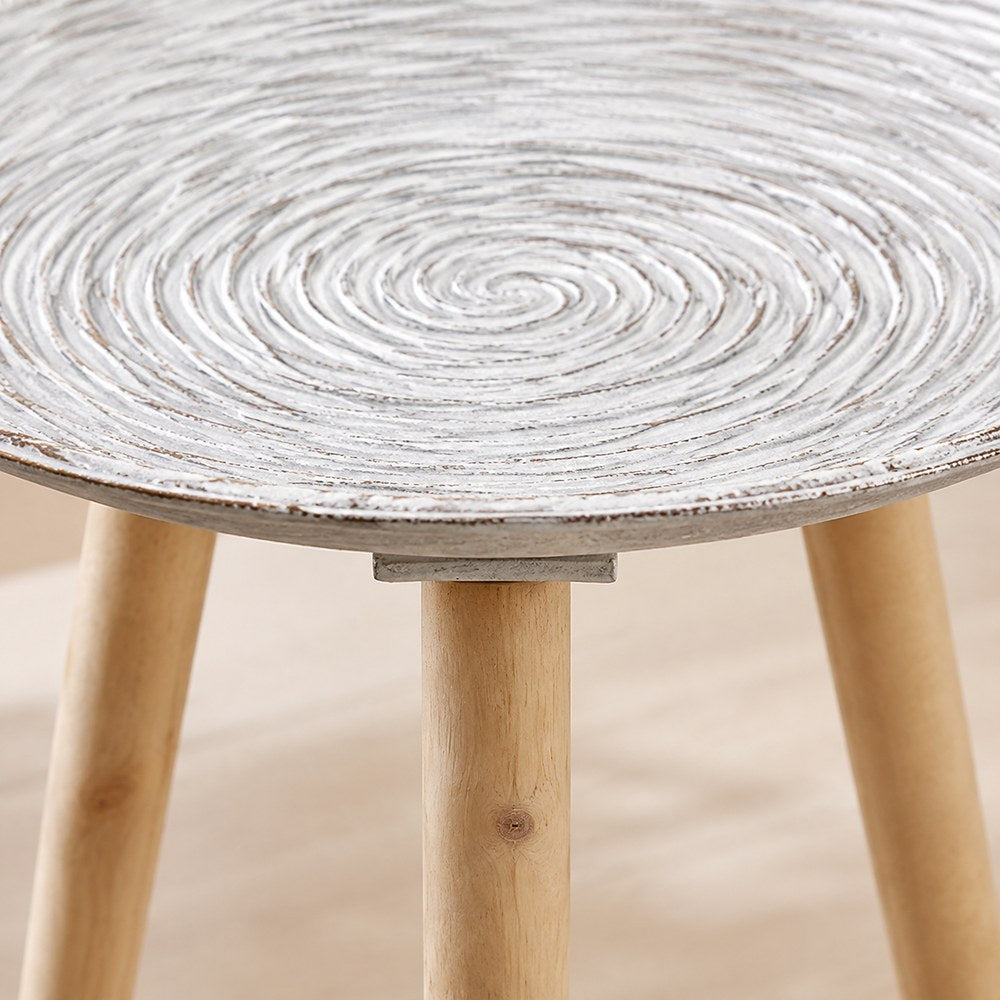 Mesa Auxiliar con 3 Patas Triangulares | Madera y Metal Texturizado | Salón y Dormitorio