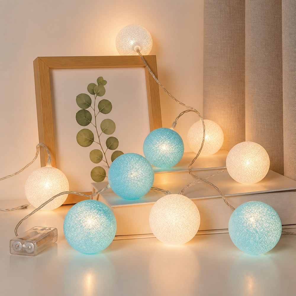 Guirnalda de Luces LED 10 Bolas | Blanco y Azul | Decoración Interior y Exterior