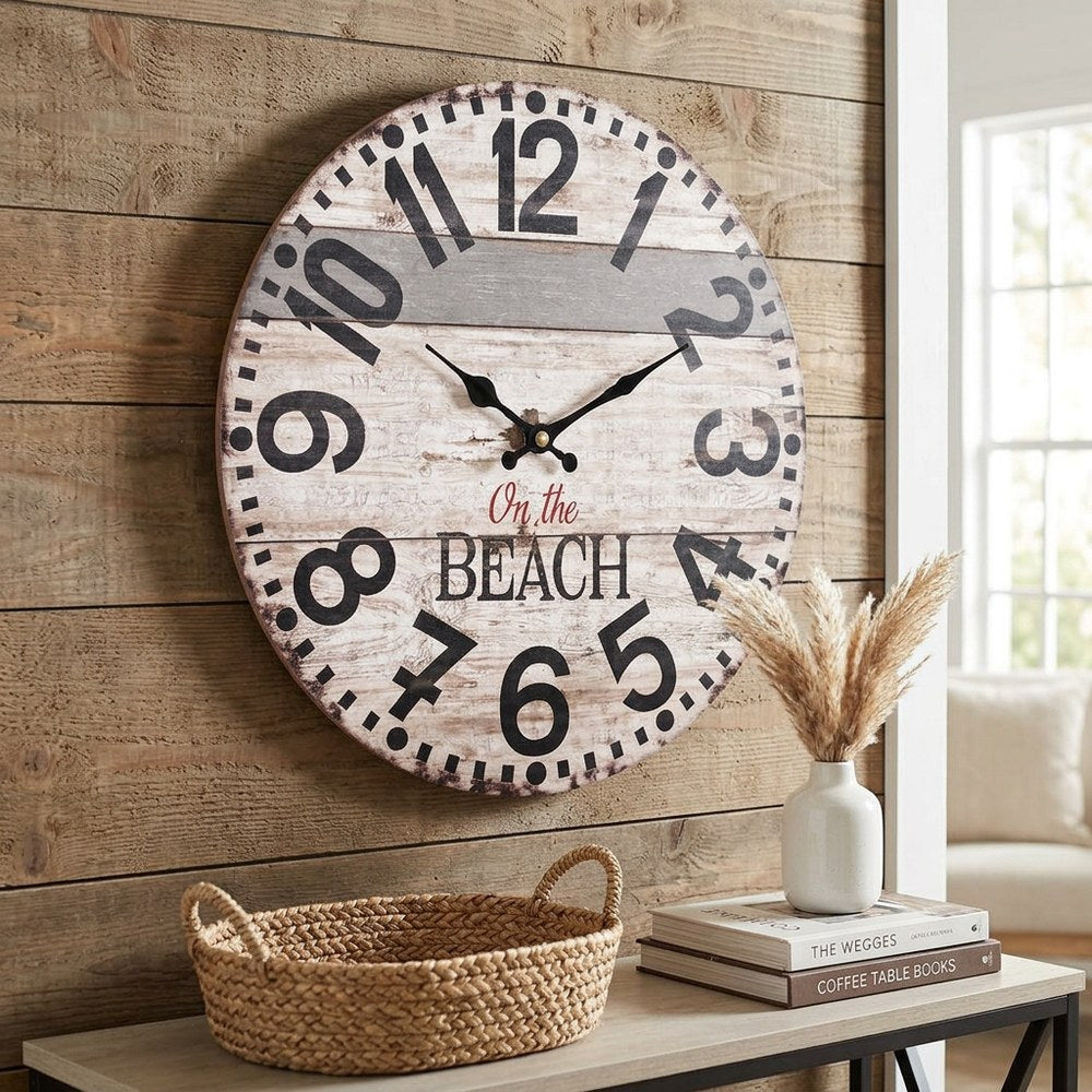 Reloj de Pared Rústico de Madera | Estilo Natural | Salón, Dormitorio y Playa