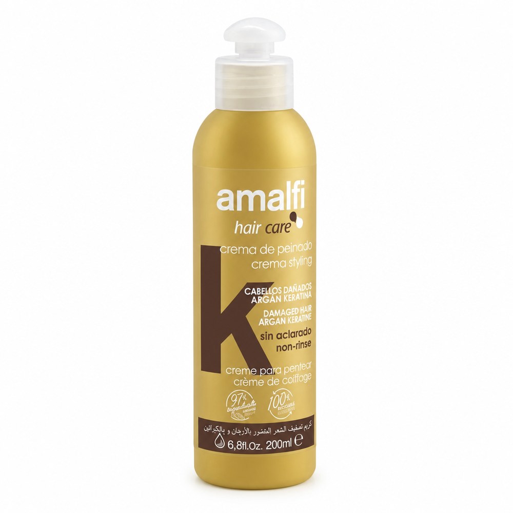 Crema para Peinar Amalfi | Argán y Keratina | Sin Aclarado | 200 ml | Cabello Dañado