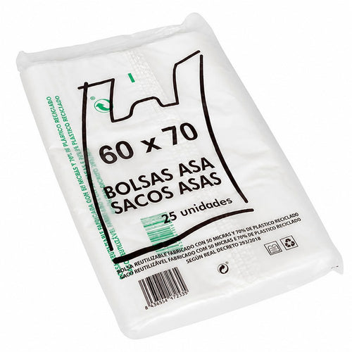 Bolsas de Compra de Plástico Reciclado 60x70 cm | Pack 25 uds | 70% Reciclado | 50 Micras