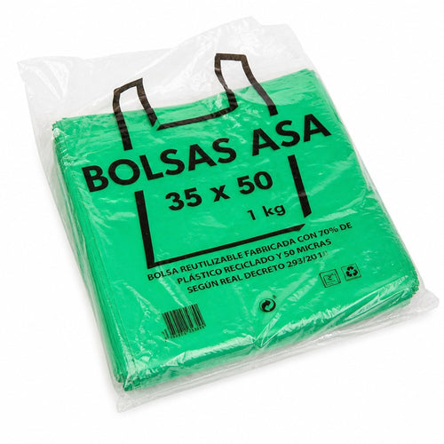 Bolsas de Compra de Plástico Reciclado 35x50 cm | 70% Reciclado | 50 Micras | Reutilizables