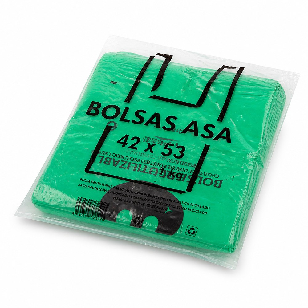 Bolsas de Compra de Plástico Reciclado 42x53 cm | 70% Reciclado | Resistentes | Eco & Sostenible