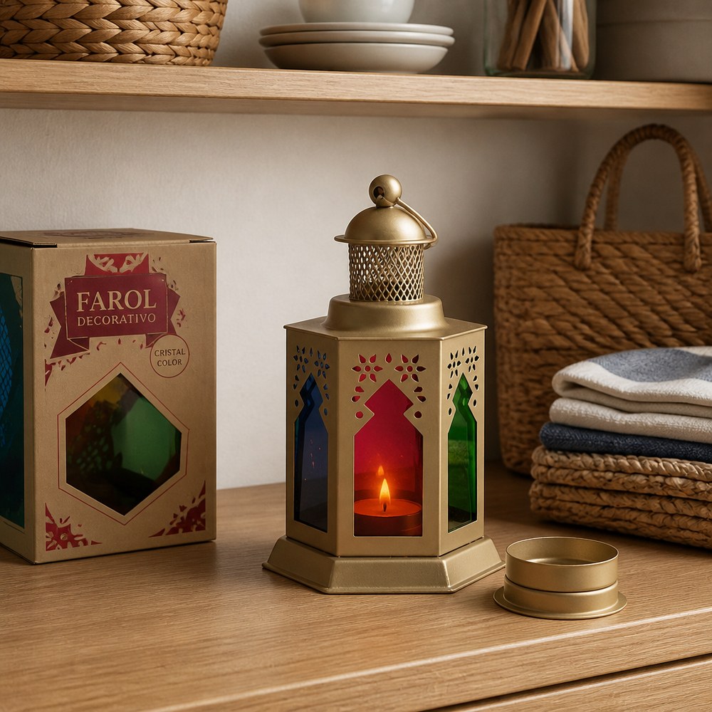 Farol Decorativo Multicolor Hexagonal | Decoración para Hogar y Fiestas