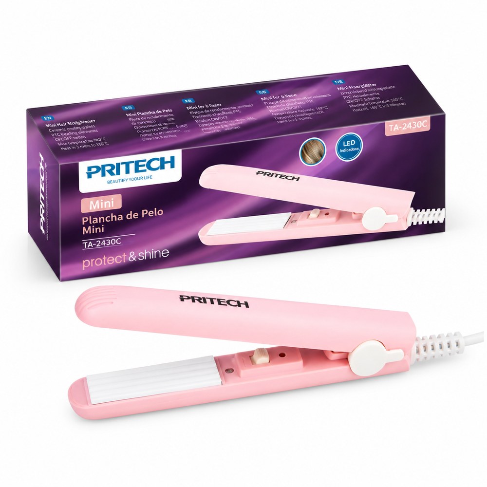 Plancha de Pelo Rosa Portátil | Alisa y Ondula | Ideal para Viajes