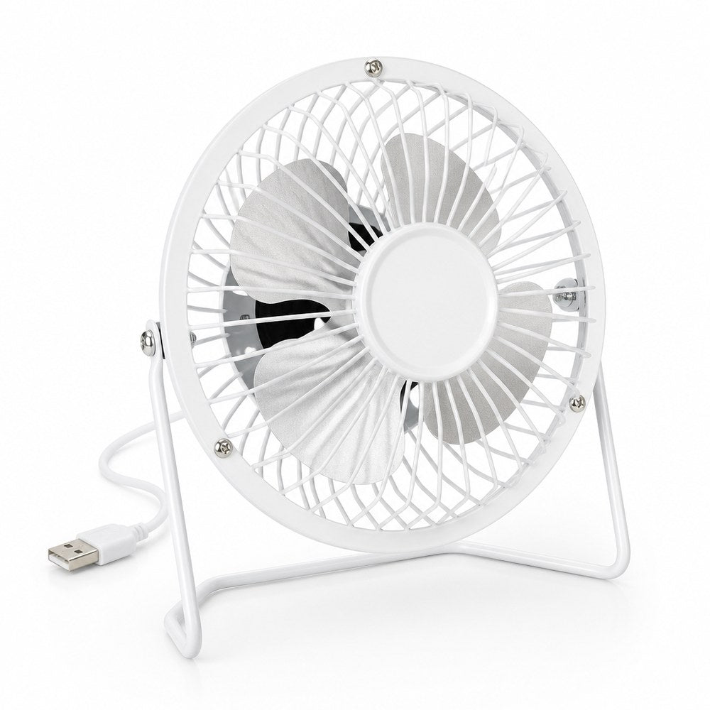 Ventilador de Mesa Mini USB Blanco | 4 Aspas Aluminio | Giratorio 180°